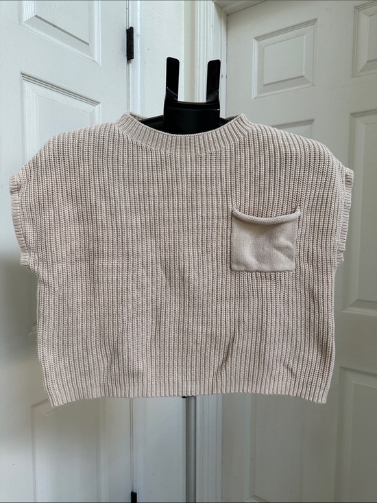 LILLUSORY Sweaters - Lillusory Women’s Cream Sleeveless Ribbed Knit Pocket Sweater Cropped Vest